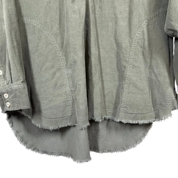 Aerie Offline Large Corduroy Raw Hem Long Sleeve Cotton Oversized Green 1/4 Zip - Picture 8 of 12